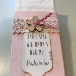 Taschentuchhalterung mit Deko/ Text nach Wunsch